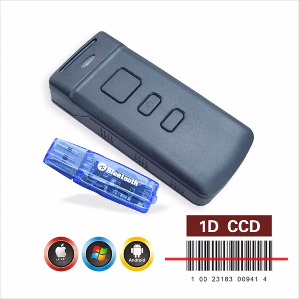PT20 البسيطة بلوتوث اللاسلكية المحمولة الباركود ماسحة ccd 1d 150 بالاشعة/ثانية ل موبايل/اللوحي/pc أسود