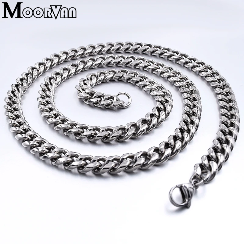 Moorvan Стильное ожерелье унисекс из нержавеющей стали для мужчин с круглой огранкой, кубинские, Длинные Короткие цепи, крутые трендовые miesten kaulakoru