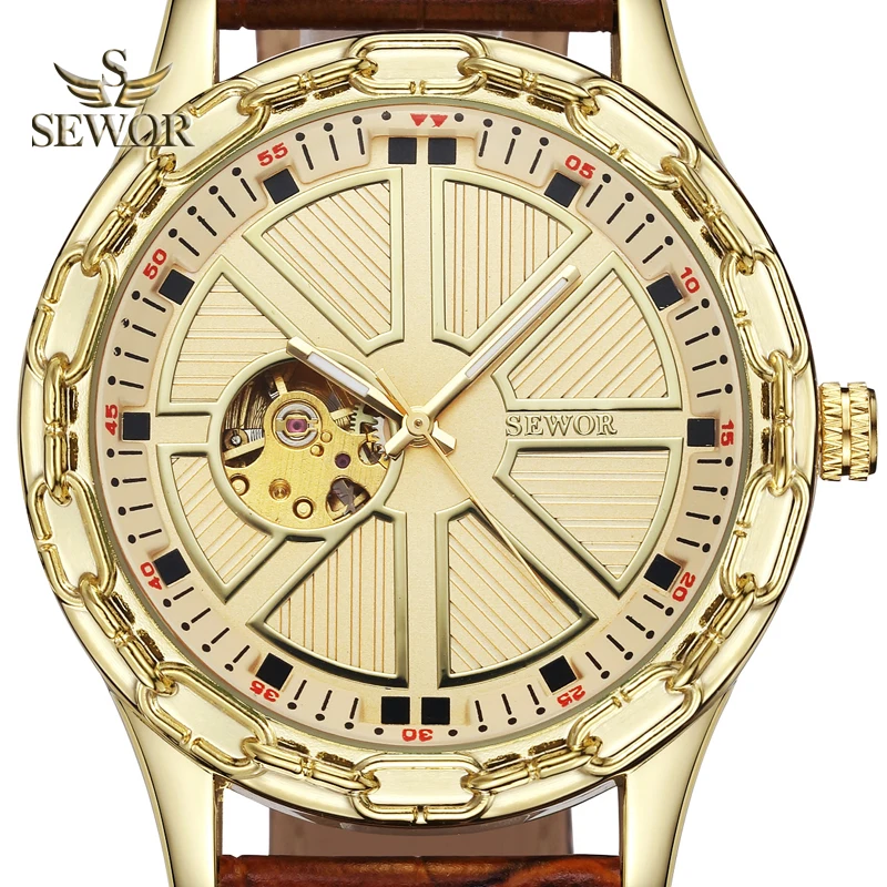 

SEWOR 2019 Luxury Brand Fashion Chalet Yoke Shape Mens Hollow Mechanical Automatic Watch Men Sport Watch relogio masculino C377