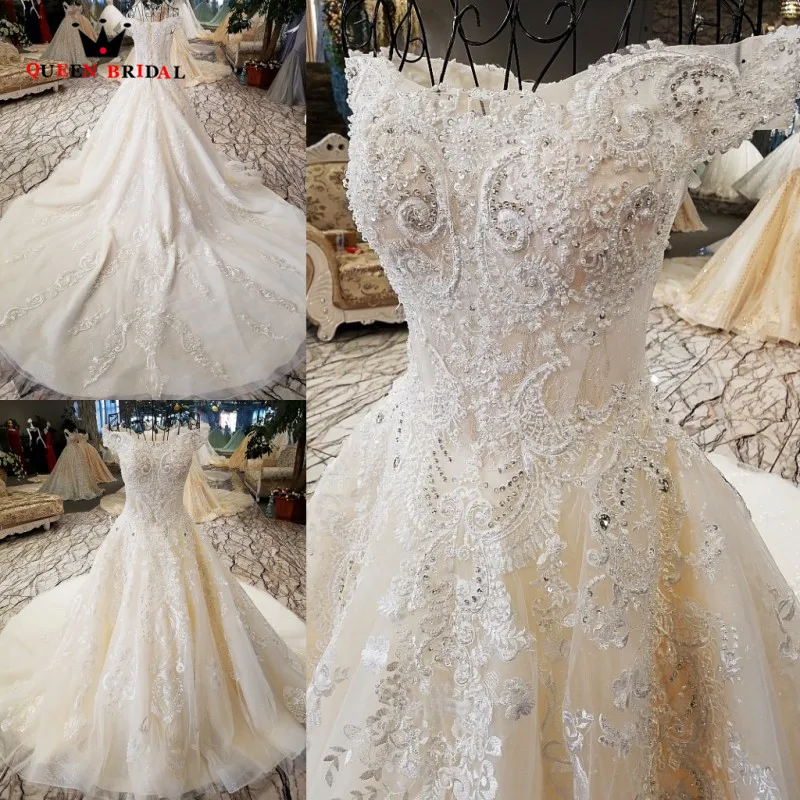 

Luxurious Ball Gown Lace Crystal Beaded Wedding Dresses Ivory Long Formal Bridal Wedding Gowns 2018 New Design Custom Made XG07M