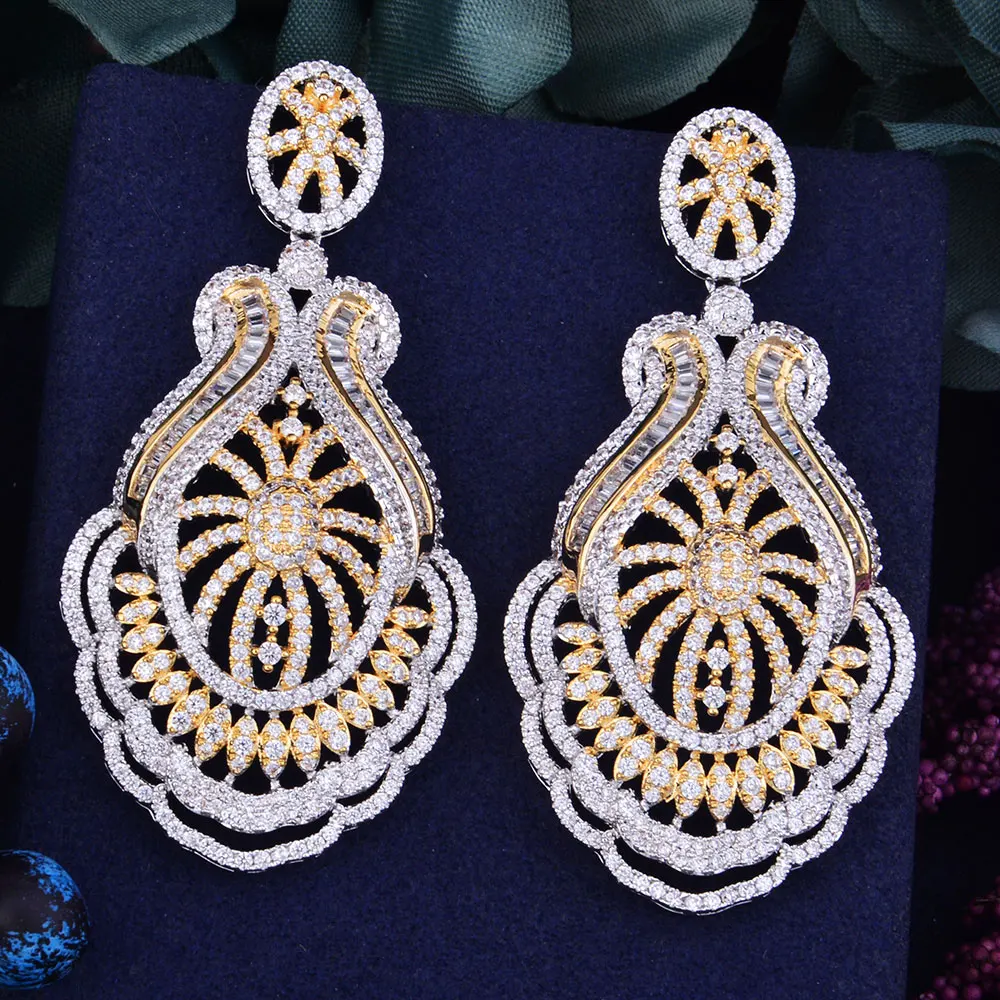 

GODKI 65mm Luxury Popular Flower Leaf Full Mirco Setting Cubic Zirconia Naija Wedding Earring Fashion Jewelry for Women