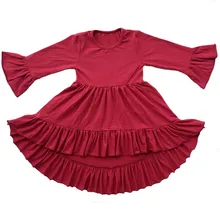 Новинка; однотонное бордовое Хлопковое платье для маленьких девочек; хлопковое платье с длинными рукавами и оборками; осеннее платье со шлейфом; костюм; одежда