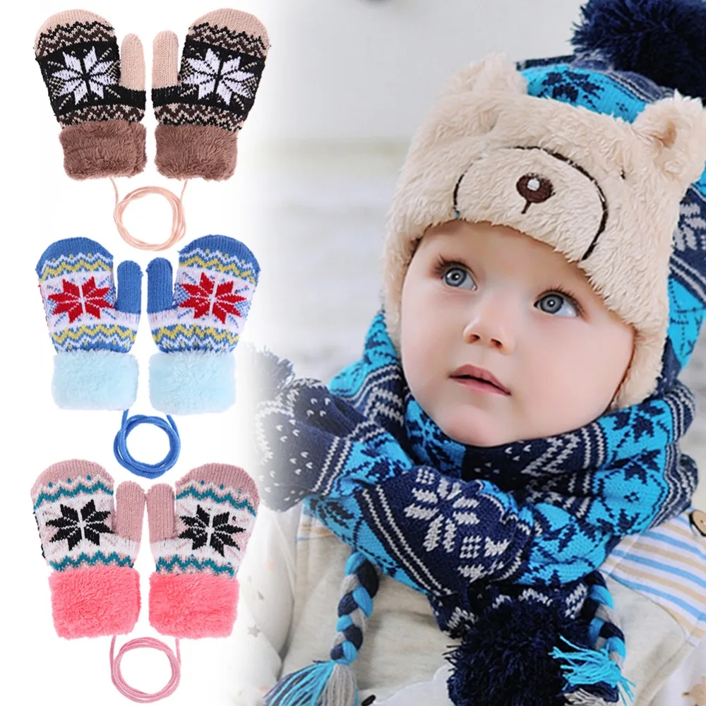 

Winter Baby Kids Mittens Soft Warm Fleece Knitted Elastic Thickened Ski Gloves Casual Children Full Finger Gloves Hand Warmer