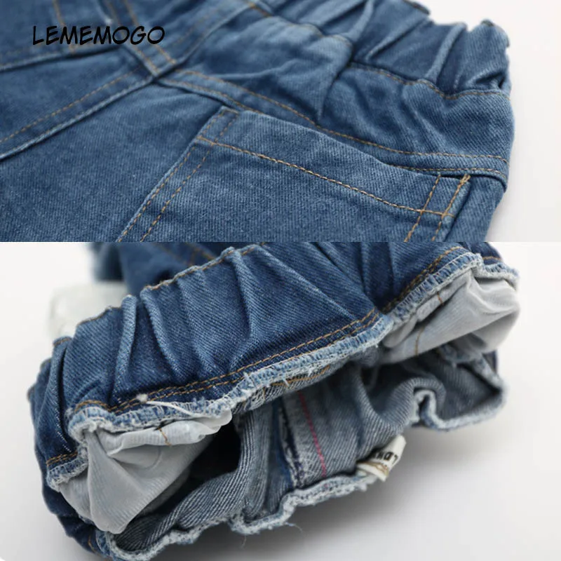 Lememogo/короткие джинсы с дырками для маленьких девочек Новинка, Детские однотонные шорты для девочек, шорты с эластичной резинкой на талии детские узкие универсальные джинсы