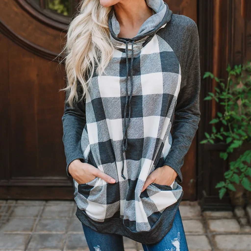 

Fashoin Womens Sweatshirts Female Hoodie Plus Size Women Plaid Print Pullover Long Sleeve Hooded Pocket Sweatshirt Tops Hoodies