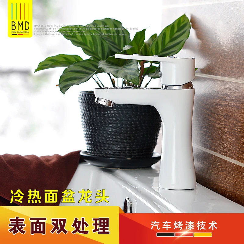 

copper faucet basin are hot and cold white paint single hole sink faucet bathroom