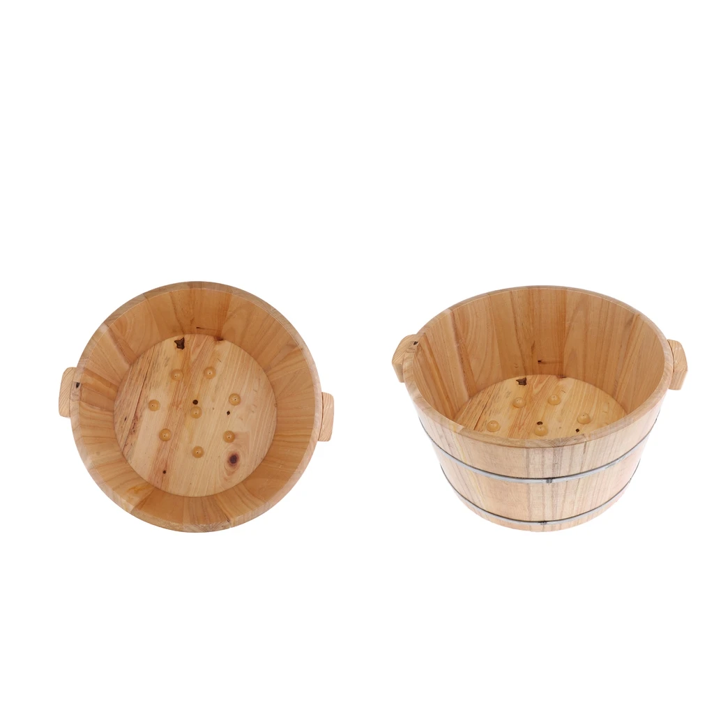 

2Pcs Comfortable Natural Wood Foot Soaking Bucket - Durable Foot Basin with Beads - for Men Women Kids at Home & Outdoor