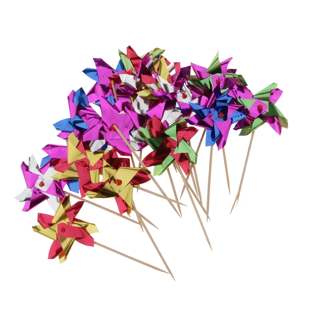 50 X Foil Windmill Fruit Sticks Cocktail Picks Sandwich Toothpicks Decor