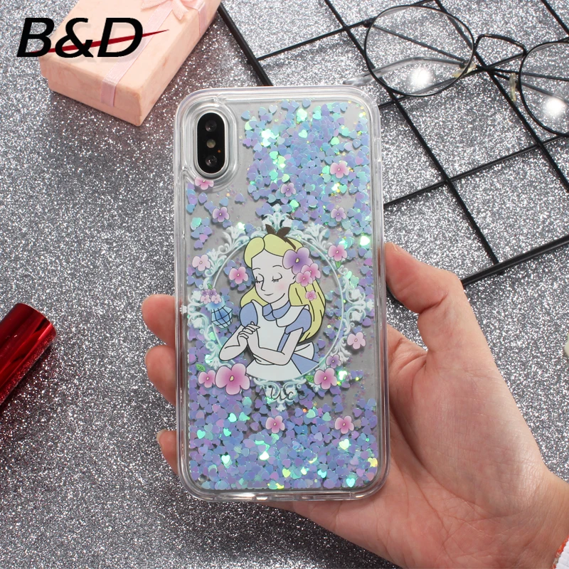 For IPhone 7 6 6S Plus Quicksand Blue Girl Pattern Case Fashion PInk Glitter Stars Cover Hot Sales Cartoon Cinderella Phone |