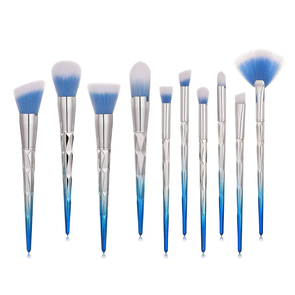 ISHOWTIENDA 10 шт. синий Cepillos Professional Cosmetic Макияж кисточки расчёски для волос Основа макияжа лица Пудра, кисть для теней на веки набор Красота держатель