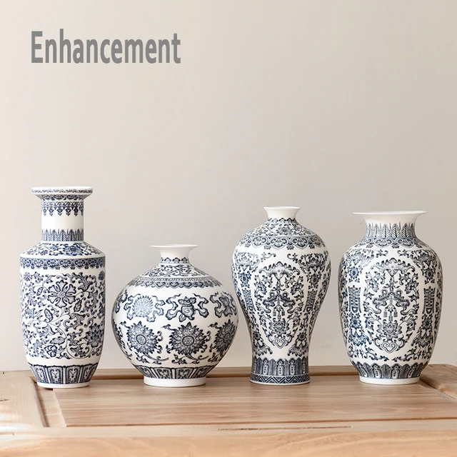 Blue and White Ceramic Vase Design Porcelain Flower Bat Pattern Vase Handmade  Home Decoration Jingdezhen Flower Vases 3