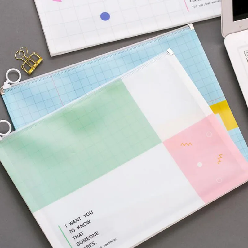 1 Pcs Kawaii Northern Europe A4 Simple Transparent PVC Zipper Document