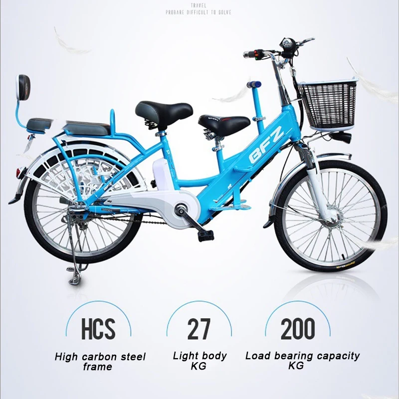 Excellent Parent-offspring electric bicycle 60V 250W brushless motor lithium battery double person bike LED lamp 0