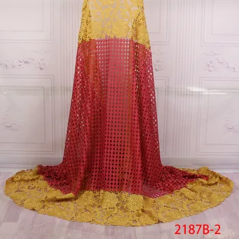

African Cord Lace Fabrics High Quality Nigeria Wedding Dress Lace Water Soluble Guipure Lace Fabric With Stones AMY2187B-2