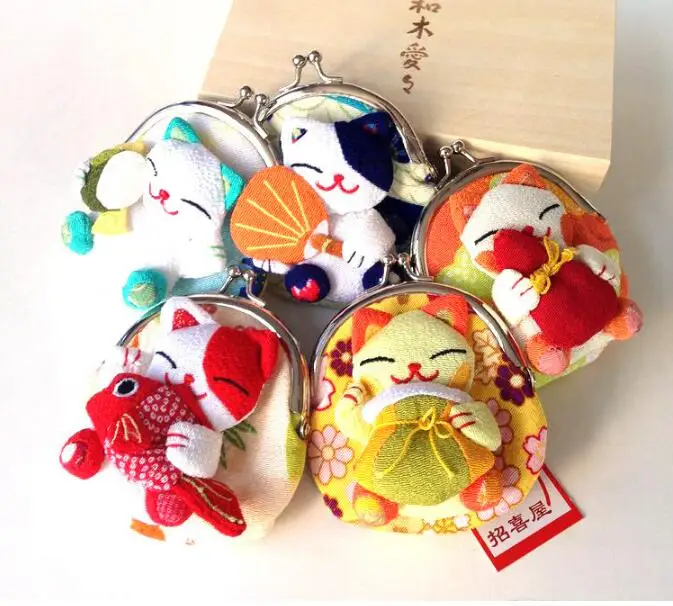 16 шт. японский стиль Lucky cat Кошельки для монет сумки нулевой кошелек японское кимоно из ткани