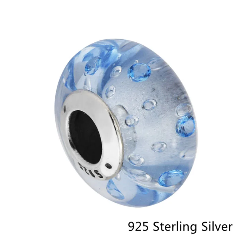 CKK 925 Sterling Silver Ice Drops Blue Murano Glass Beads Original Fashion Charms Jewelry Fits For Bracelets | Украшения и