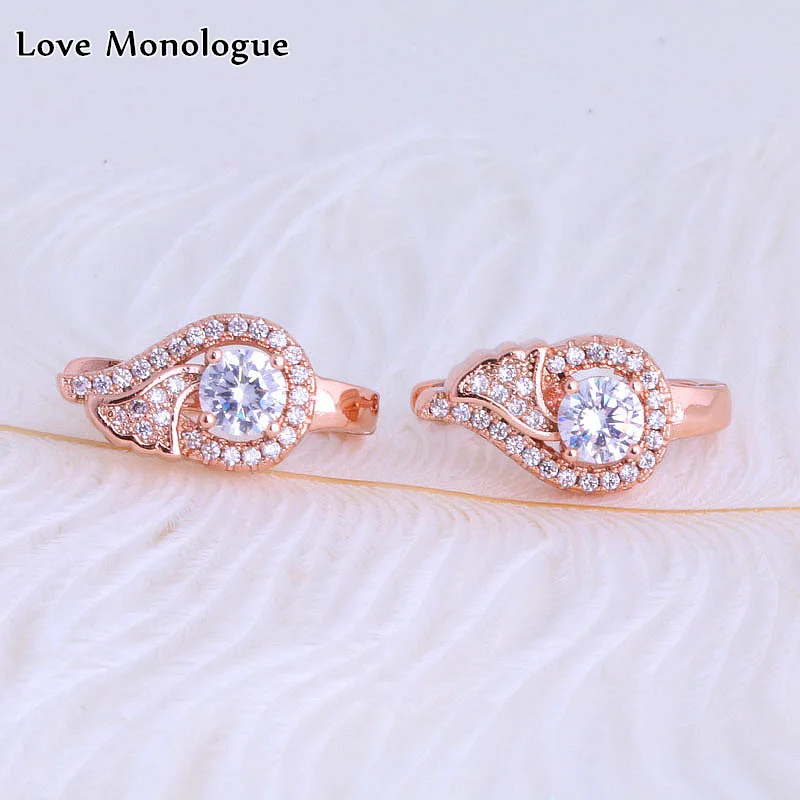 

Love Monologue Charming Design White Cubic Zirconia Rose Gold Color Hoop Earrings For Holiday Gifts X0107