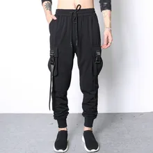 Новинка года; мужская одежда; осенние брюки-шаровары с лентами; брюки с резинками на щиколотках; облегающие повседневные брюки; костюмы певицы