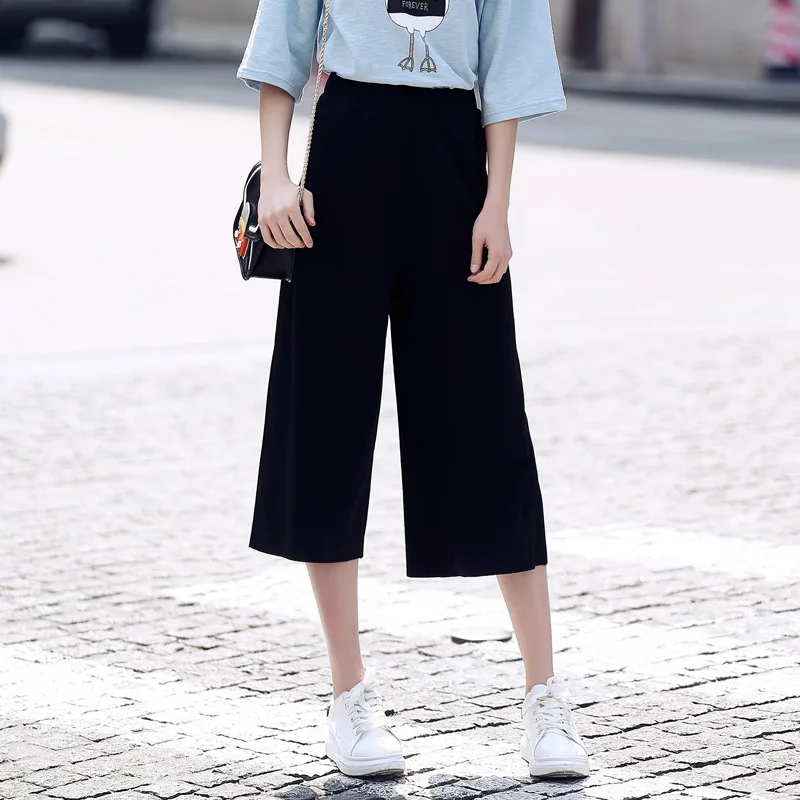 2017 de Moda de Verano Las Mujeres Pantalones Pantalones de Pierna Ancha Cintura Elástica Tobillo Longitud Pantalones Capri la Mujer Pantalones Flojos|wide leg pants|summer women pantswomen pants wide -