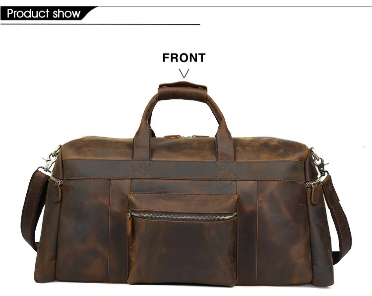 23'' Cowhide Leather Weekender Bag for Men - Woosir