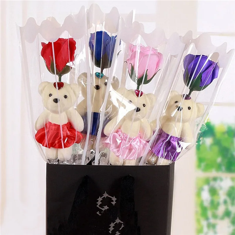 

Dropship Single Bear Soap Flower Gifts Wedding Favors Mother's Day Gifts Simulation Rose Bouquet Small Gift Personalized Gift
