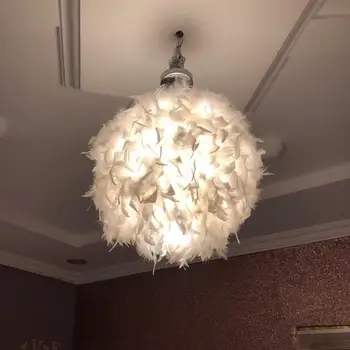 

LED Pendant Feather Lamp Romantic Dreamlike Feather Droplight Bedroom Living Room Parlor Hanging Lamp E26/E27 Max 60W