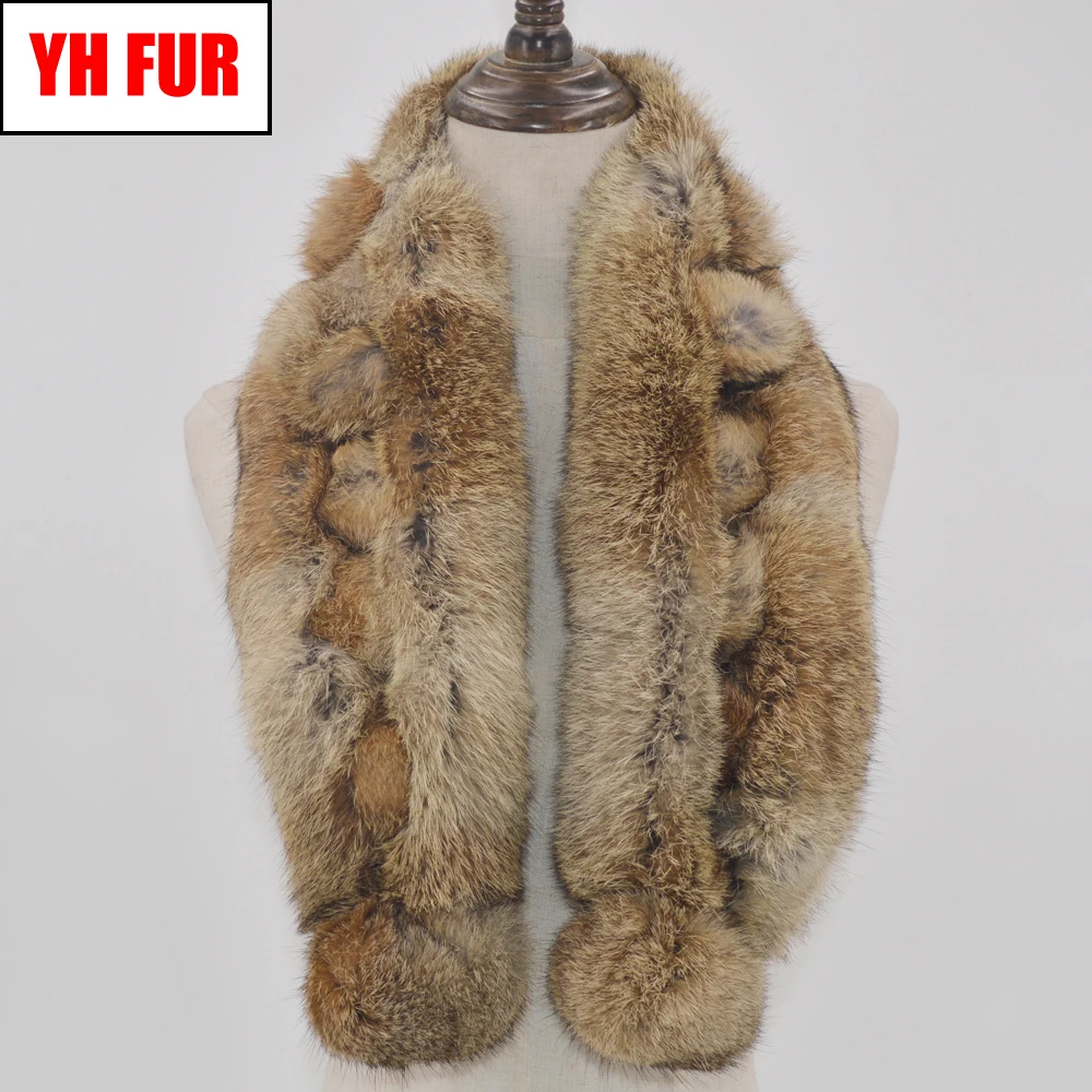 

2019 Hot Sale Winter Real Rabbit Fur Scarf Women Natural Real Rabbit Fur Ring Scarves 2 Balls Genuine Rabbit Fur Neckerchief