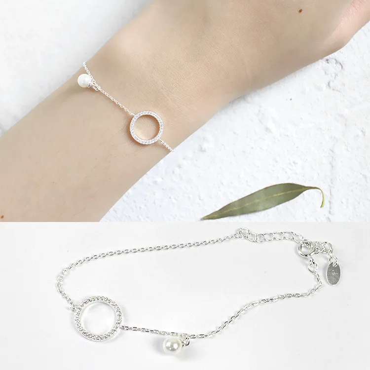 

Fashion White Shell Pearl 925 Sterling Silver Circle Bracelet