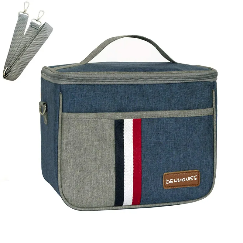

Fashion student lunch picnic bag high-grade ice pack lunch box bag square long dark blue