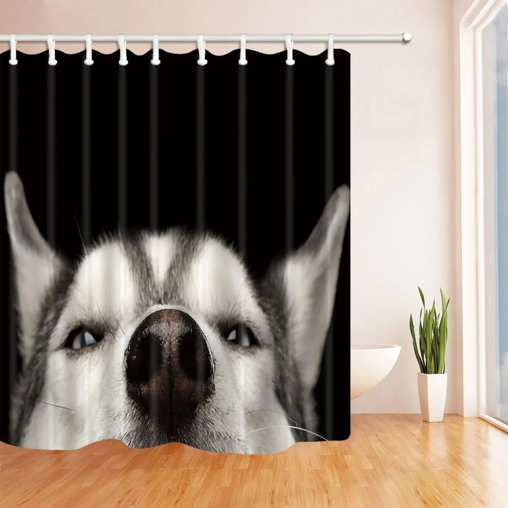 Pets Husky Puppies Dogs Bath Curtain 69X70 inches Mildew Resistant