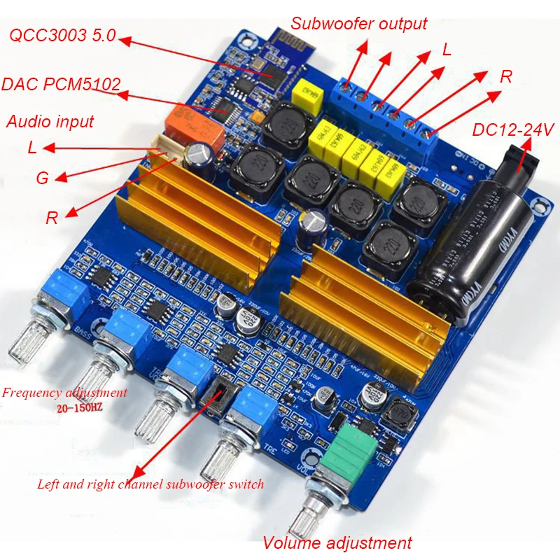Lusya TPA3116 Bluetooth 5 0 QCC3003 усилитель 50 Вт * 2 + 100 1 цифровой аудио PCM5102 DAC DC24V T0154|Усилители