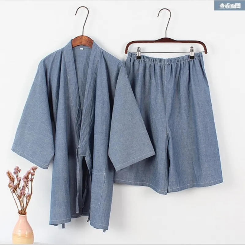 Kimono Pajamas For Men summer Cotton Woven Pyjamas Kimono Men Sleep