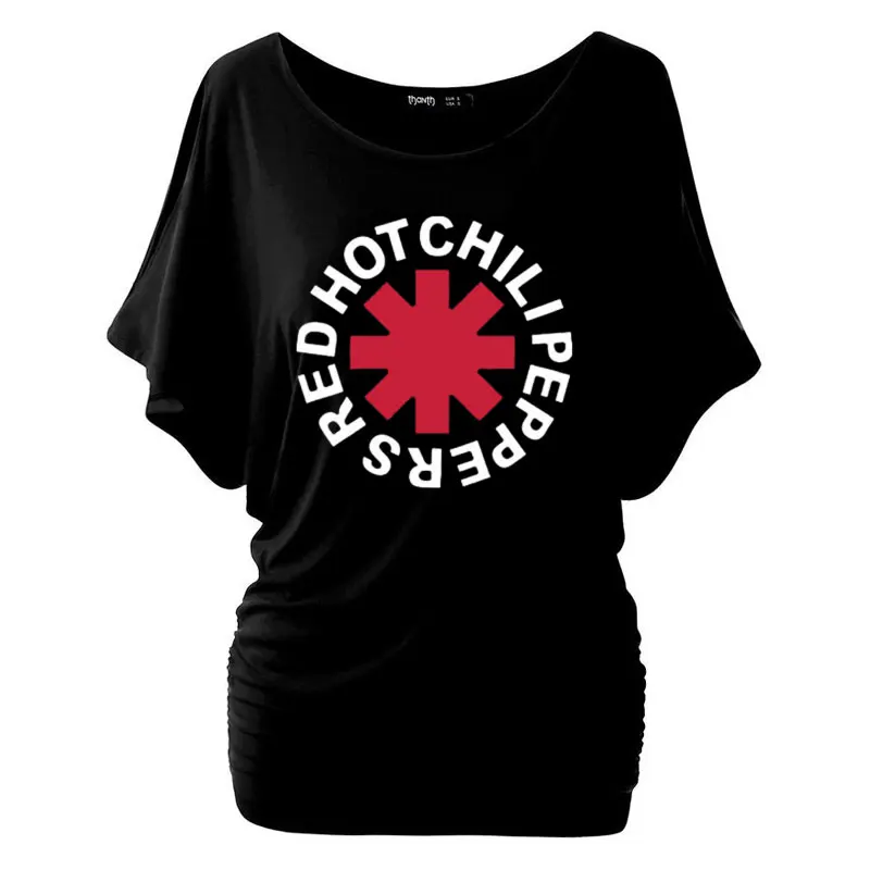 

Women Batwing Short Sleeve Cotton nk Punk Rap Alternative Rock And Roll Red Hot Chili Peppers T shirt Printing Rock Music Tee