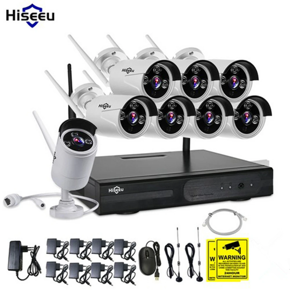 

hiseeu 8CH CCTV System WI-FI 720P 1.0MP Wireless NVR Night Vision IP Camera wifi waterproof CCTV Camera kit video Surveillance