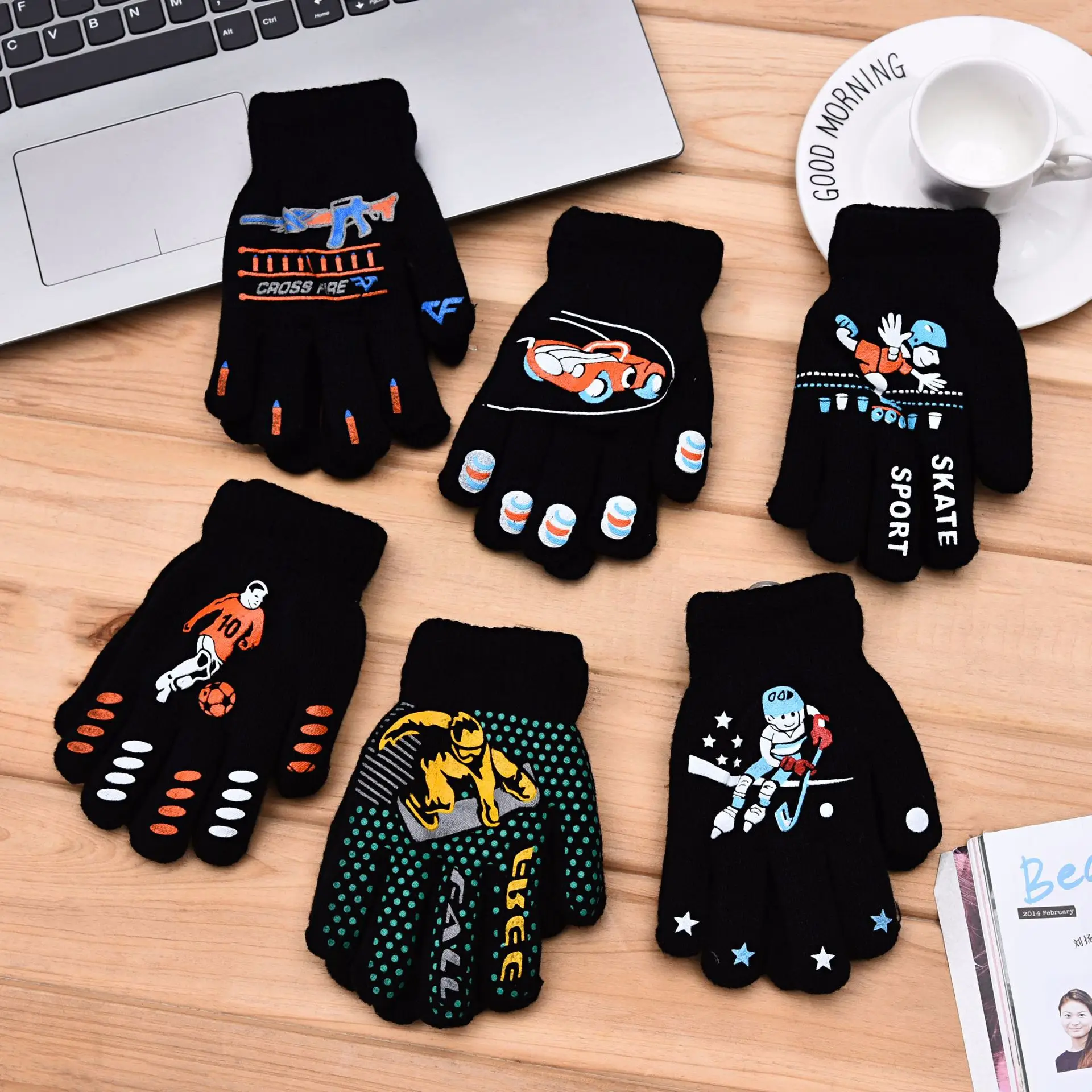 Black Novelty Cartoon Gloves Keep Warm Winter Children Upset Students cycling autumn gloves Hand Glove Mermey Knitted for Boys