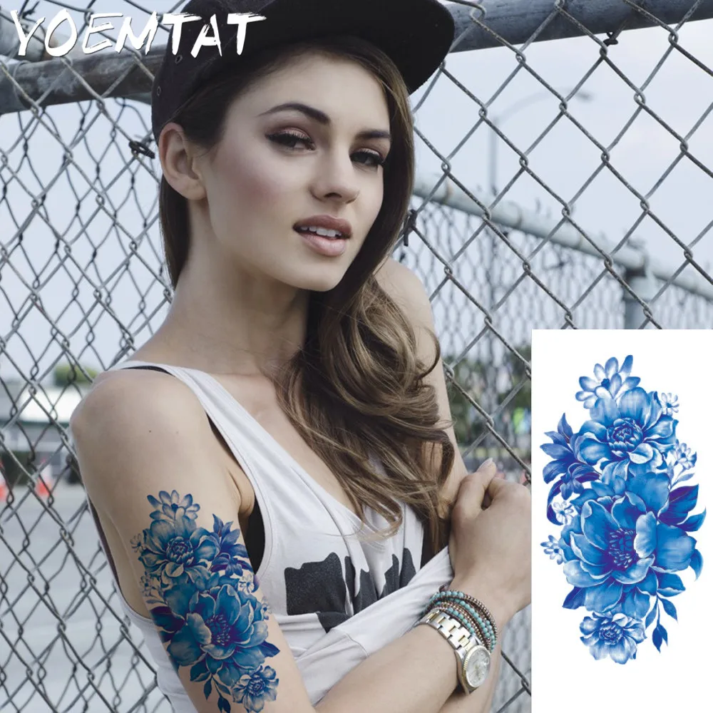 lifelike cherry blossoms arm shoulder tattoo stickers flash henna tattoo fake waterproof temporary tattoos sticker women on body