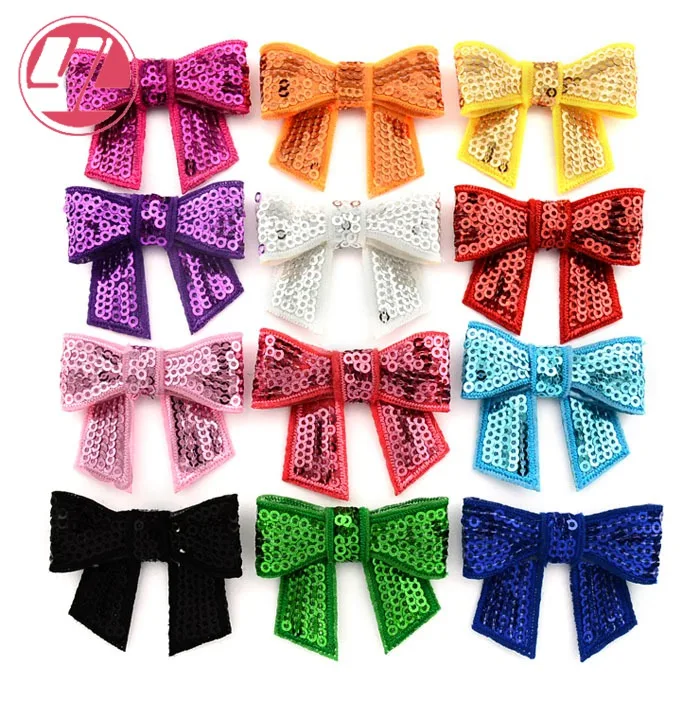 Wholesale 24pcs/lot Embroideried Sequin Bowknot Without Clip Bows Hair