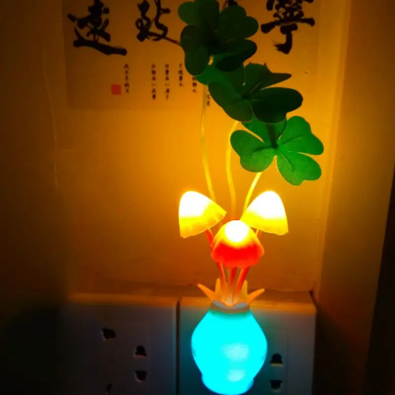 

LED Mushroom Flower Plant Colorful Night Light US Standard Plug Lamp Novelty Wall Socket Lights Lamp for Bedroom Decoration