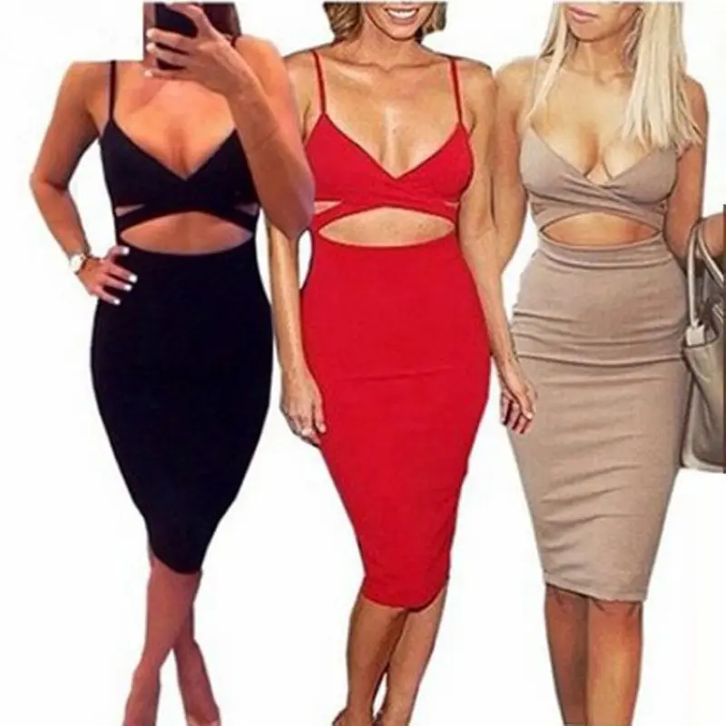 Новые женские без рукавов Sexy Ложные Комплект из 2 частей бинты Cut Out Bodycon платье