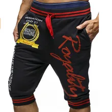 Мужские новые европейские размеры, стильные спортивные штаны с монограммой, семь точек, мужские спортивные штаны темпера, повседневные трендовые черные спортивные штаны с Красной веревкой