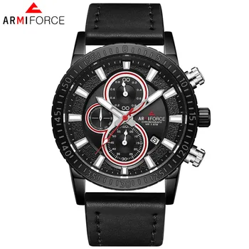 

ARMIFORCE Man Quartz Leather Military Watch Casual Analog Luminous Watches Men Chronograph Auto Date Wristwatch Relogios AF8003