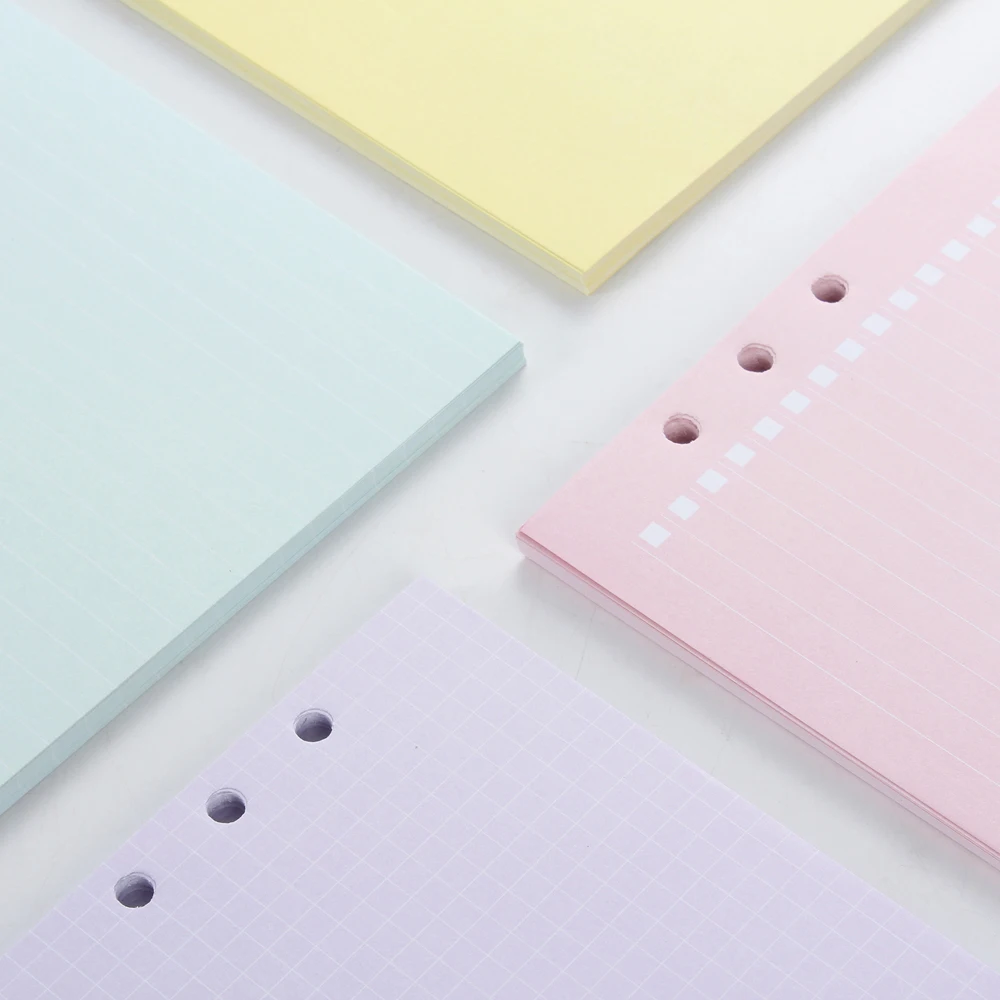 New cute colored inner papers core for spiral notebooks,6 holes 4 colors line,grid,blank,to do refiller papers A5A6
