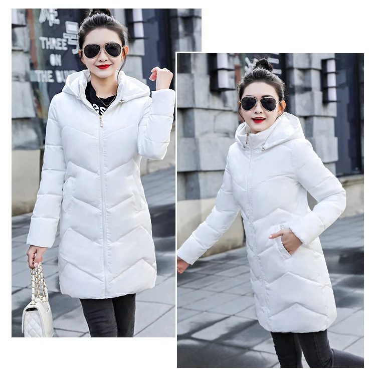 Зимнее женское пальто черного и белого цвета, M-3XL размера плюс, парка с капюшоном, осень, корейский стиль, для офиса, винно-красный цвет, длинные толстые куртки, Женская мода CX940