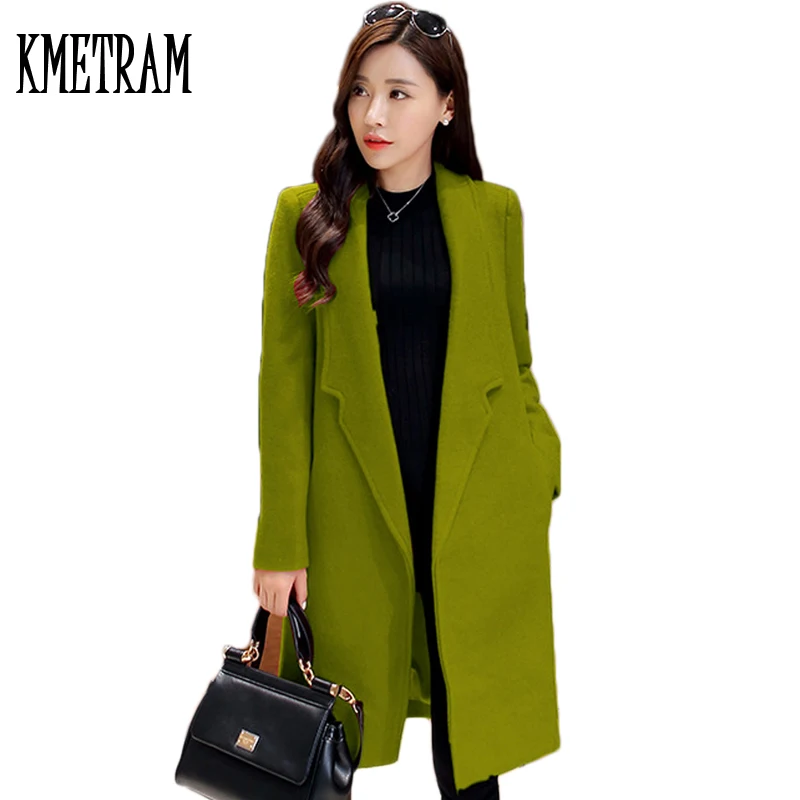 Hot Sale 2018 Women Wool Coat Slim Long Coat Women Single