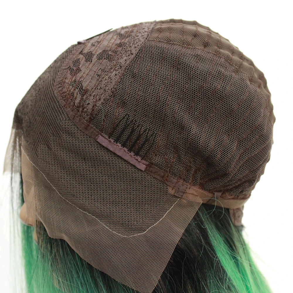 Длинные прямые черные корни Омбре зеленый средняя часть синтетический кружевной передний парик бесклеевой Косплей натуральный парик для черных женщин
