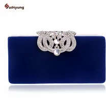Heißer Verkauf Frauen Samt Handtasche Mode Diamant Crown Verschluss Harte Box Tageskupplung Dame Hochzeit Abendessen Abendtasche Langen kette