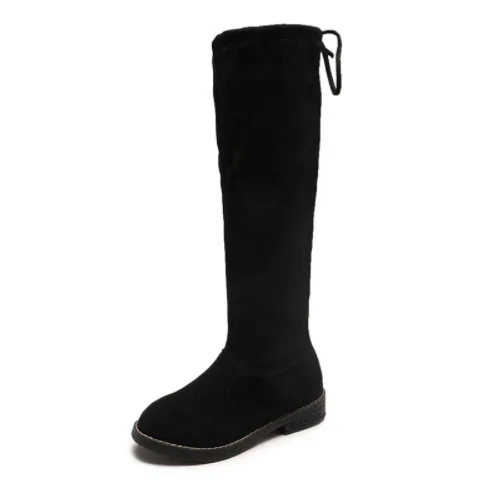 

hk fashion student high boots Children boots for girls over the knee boots suede soft leather plus velvet warm cotton shoes