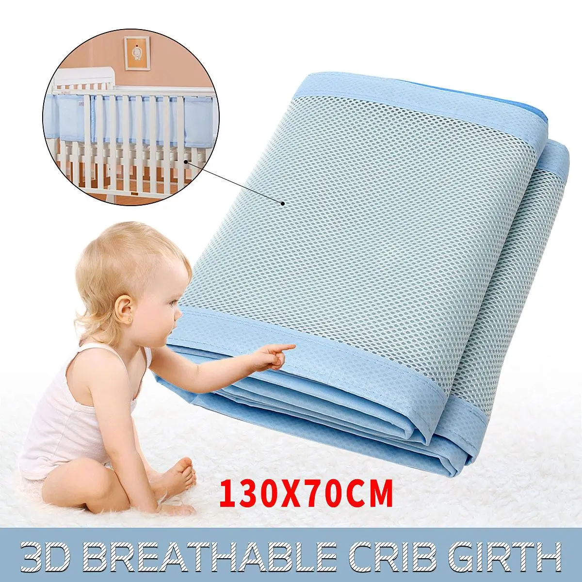 

Blue Infant Baby Air Pad Cot Bumper Mesh Protection Cover Infantile Bedding Baby Safety Baby Care Supplies 130x70cm Breathable