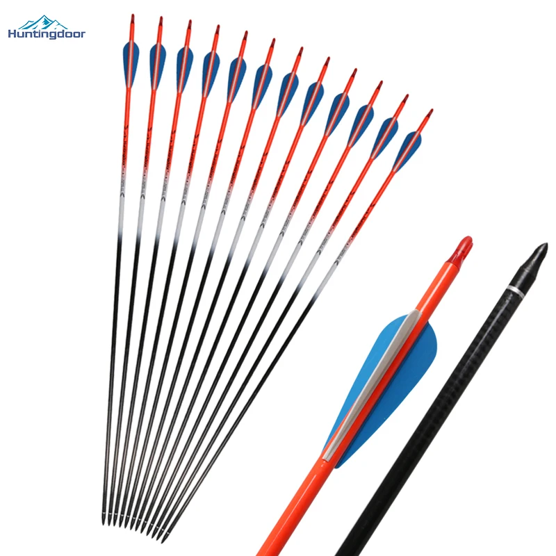 

6 pcs Huntingdoor Archery Carbon Arrows Length 78cm Spine 400 Colorful Hunting Arrows Universal for Recurve Bow or Compound Bow
