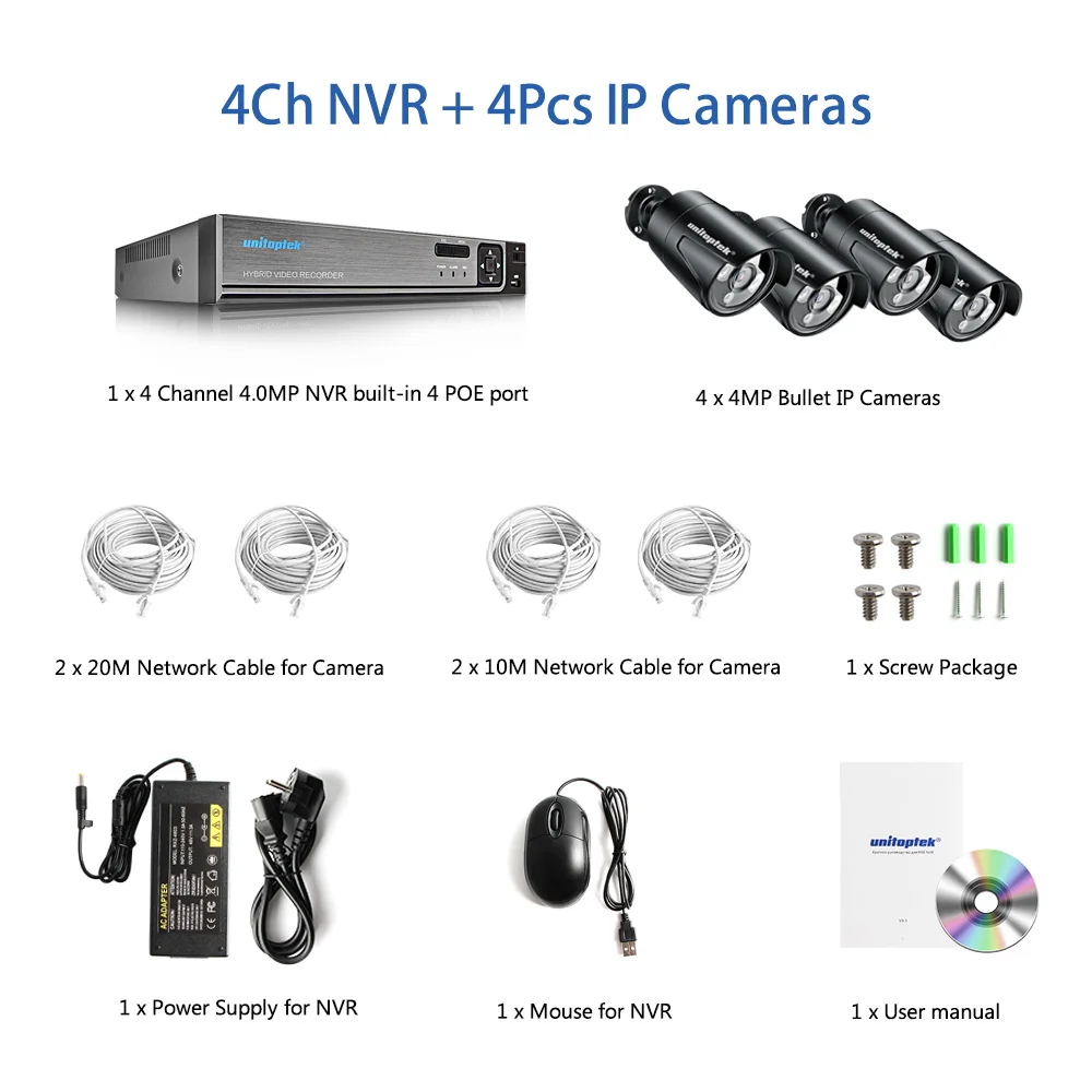4Ch IP Camera System HD 4MP камера видеонаблюдения системы безопасности 4CH 8CH POE NVR с IP набор камер наблюдения водонепроницаемый IP66 H.265 система видеонаблюдения XMEye - Цвет: 4Ch IP Camera System